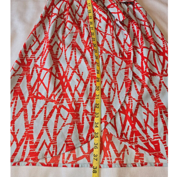 Sz XS YALY COUTURE Eggshell Blue Red Branch Print Crepe Short-sleeved Wrap Dress - Picture 5 of 7